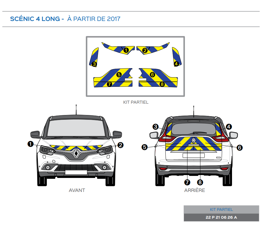 Renault Scénic 4 long à partir de 2017 - Jaune & Bleu - Avant + Arrière