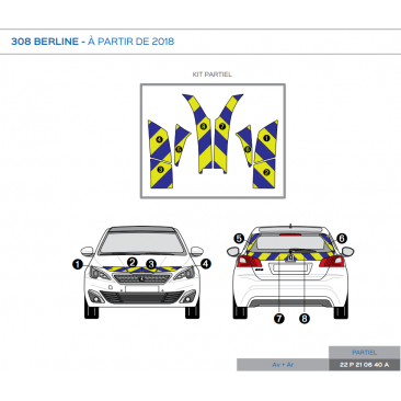 Peugeot 308 Berline à partir de 2018 - Jaune & Bleu - Avant + Arrière