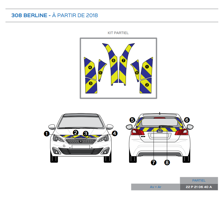Peugeot 308 Berline à partir de 2018 - Jaune & Bleu - Avant + Arrière