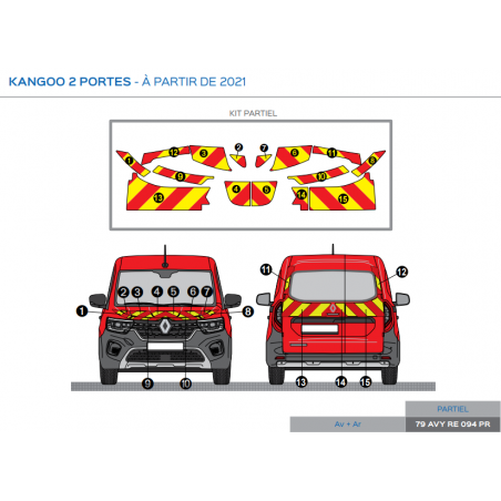 Renault Kangoo 2 portes à partir de 2021 - Rouge & Jaune - Avant + Arrière