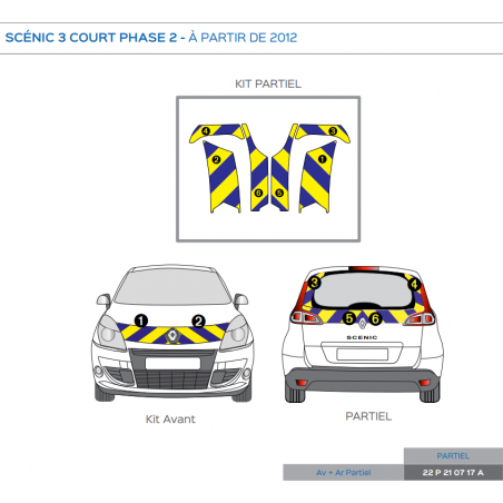 Renault Scénic 3 court phase 2 à partir de 2012 - Jaune & Bleu - Avant + Arrière