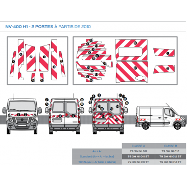 Nissan NV400 - H1 - 2 portes à partir de 2010 - Rouge & Blanc - Avant + Arrière + Latéraux - Classe B