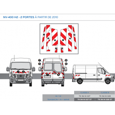 Nissan NV400 - H2 - 2 portes à partir de 2010 - Rouge & Blanc - Avant + Arrière + Latéraux - Classe B