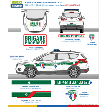 Kit de Sérigraphie pour véhicule léger Brigade Propreté Magnétique