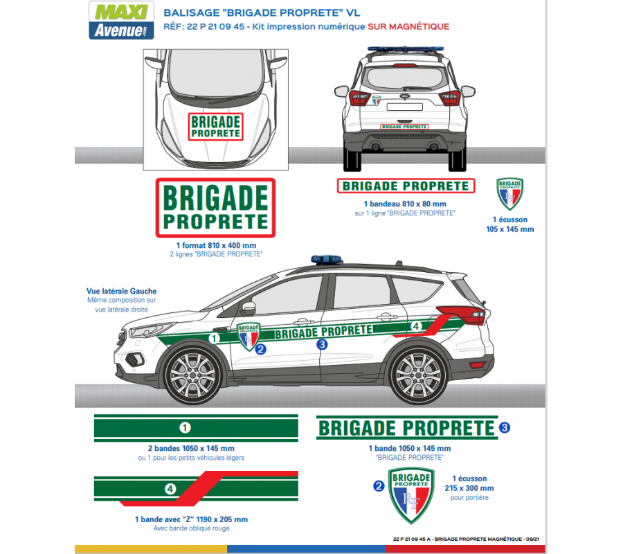 Kit de Sérigraphie pour véhicule léger Brigade Propreté Magnétique