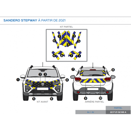 Dacia Sandero Stepway à partir de 2021 - Jaune & Bleu - Avant + Arrière