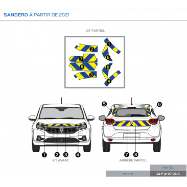 Dacia Sandero à partir de 2021 - Jaune & Bleu - Avant + Arrière