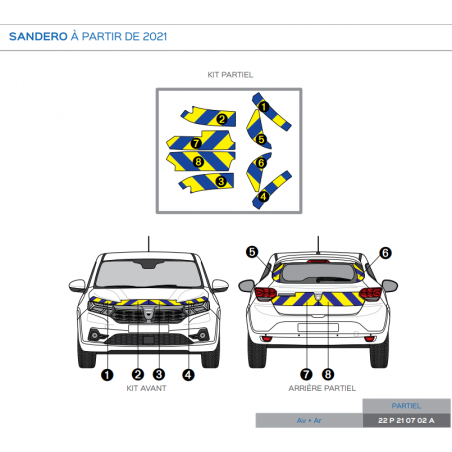Dacia Sandero à partir de 2021 - Jaune & Bleu - Avant + Arrière