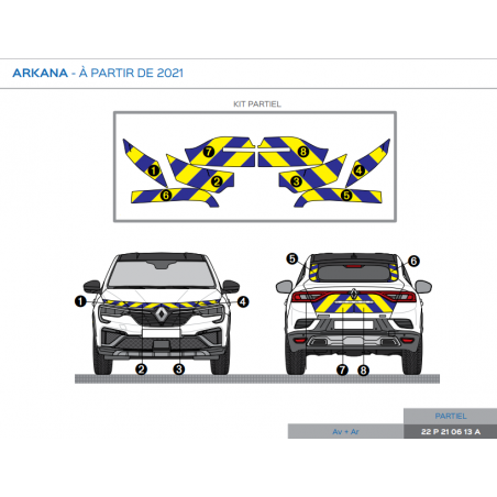 Renault Arkana à partir de 2021 - Jaune & Bleu - Avant + Arrière
