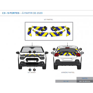 Citroën C3 5 portes à partir de 2020 - Jaune & Bleu - Avant + Arrière
