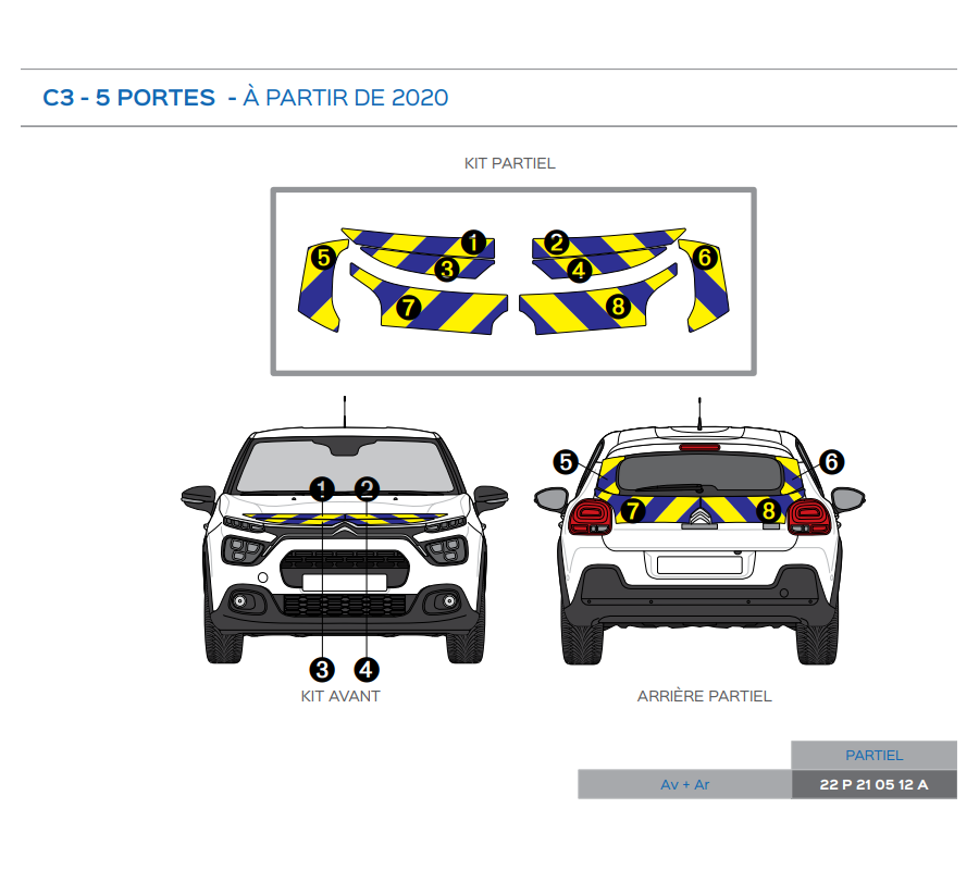 Citroën C3 5 portes à partir de 2020 - Jaune & Bleu - Avant + Arrière