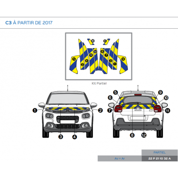 Citroën C3 à partir de 2017 - Jaune & Bleu - Avant + Arrière