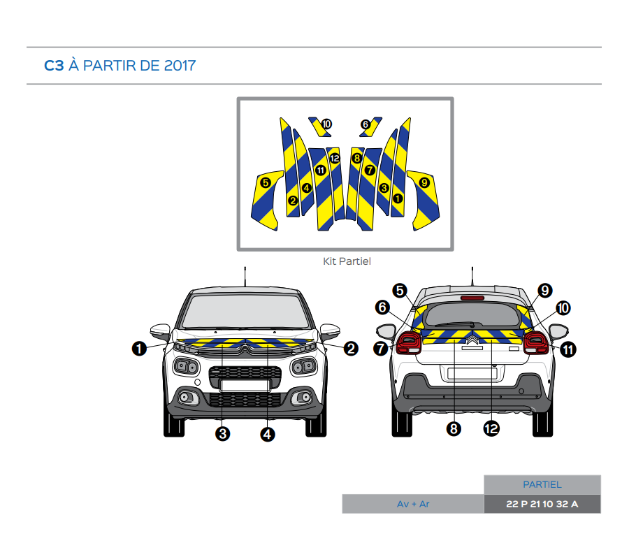 Citroën C3 à partir de 2017 - Jaune & Bleu - Avant + Arrière