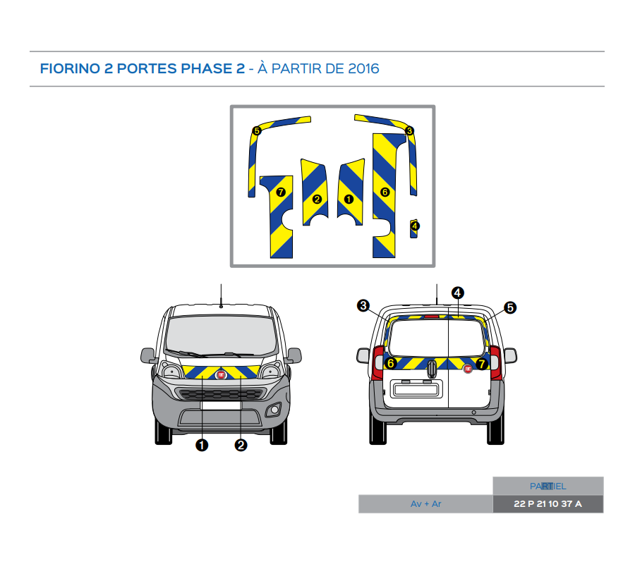 Fiat Fiorino 2 portes phase 2 à partir de 2016 - Jaune & Bleu - Avant + Arrière