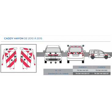 Volkswagen Caddy Hayon de 2010 à 2015 - Rouge & Blanc - Avant + Arrière - Classe B