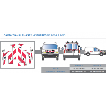 Volkswagen Caddy Van III Phase 1 - 2 portes de 2004 à 2010 - Rouge & Blanc - Avant + Arrière + Latéraux - Classe B