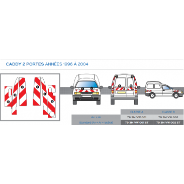 Volkswagen Caddy - 2 portes de 1996 à 2004 - Rouge & Blanc - Avant + Arrière + Latéraux - Classe B