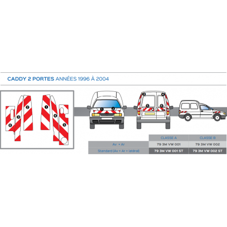 CADDY 2 portes arrières - Classe B - Avant, arrière et latéraux mini - Rouge et blanc