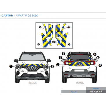 Renault Captur à partir de 2020 - Jaune & Bleu - Avant + Arrière