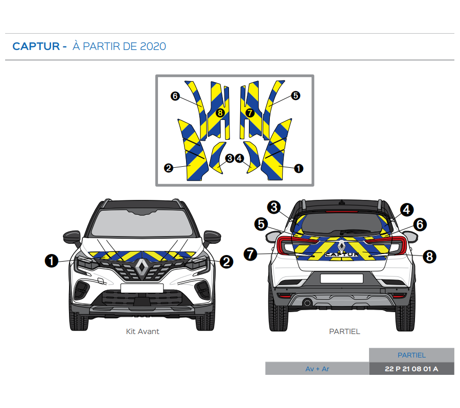 Renault Captur à partir de 2020 - Jaune & Bleu - Avant + Arrière