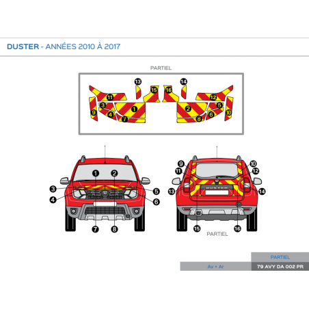 Dacia Duster de 2010 à 2017 - Rouge & Jaune - Avant + Arrière