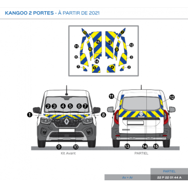 Renault Kangoo 2 portes à partir de 2021 - Jaune & Bleu - Avant + Arrière