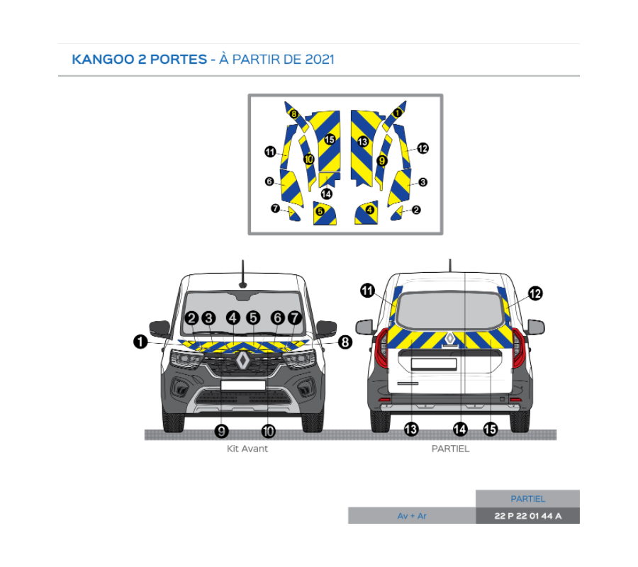 Renault Kangoo 2 portes à partir de 2021 - Jaune & Bleu - Avant + Arrière