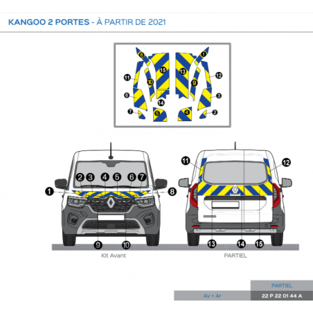 Renault Kangoo 2 portes à partir de 2021 - Jaune & Bleu - Avant + Arrière