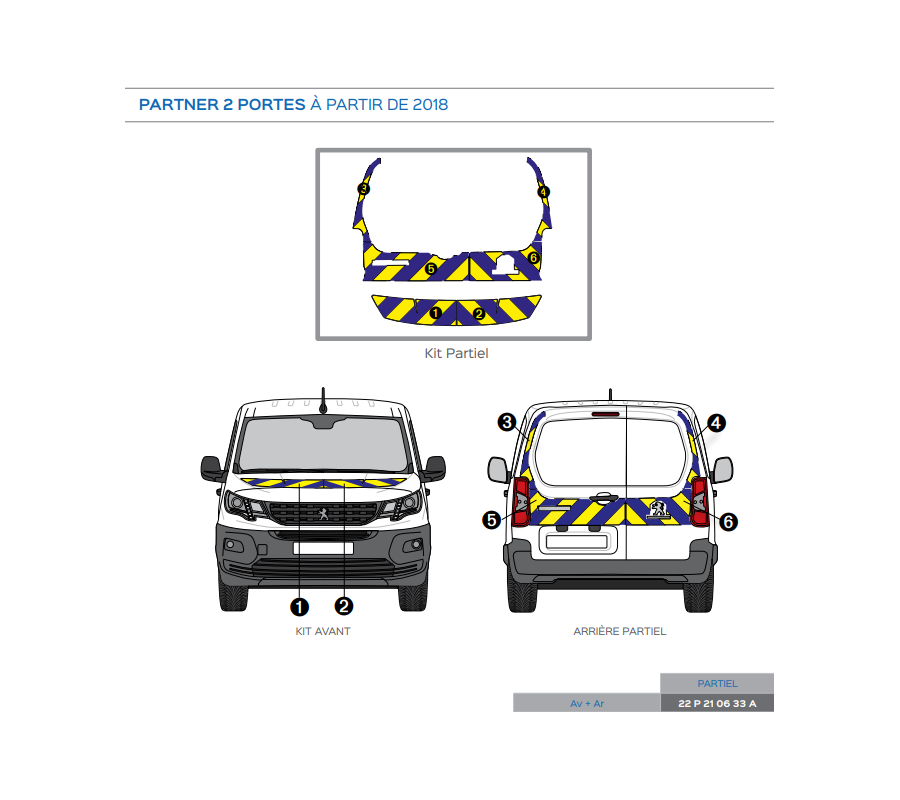 Peugeot Partner 2 portes à partir de 2018 - Jaune & Bleu - Avant + Arrière