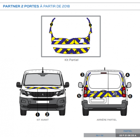 Peugeot Partner 2 portes à partir de 2018 - Jaune & Bleu - Avant + Arrière
