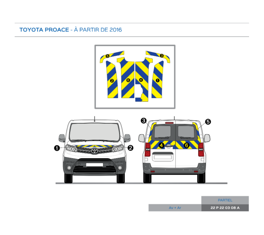 Toyota Proace 2 portes à partir de 2016 - Jaune & Bleu - Avant + Arrière