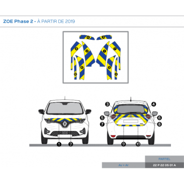 Renault Zoé phase 2 à partir de 2019 - Jaune & Bleu - Avant + Arrière