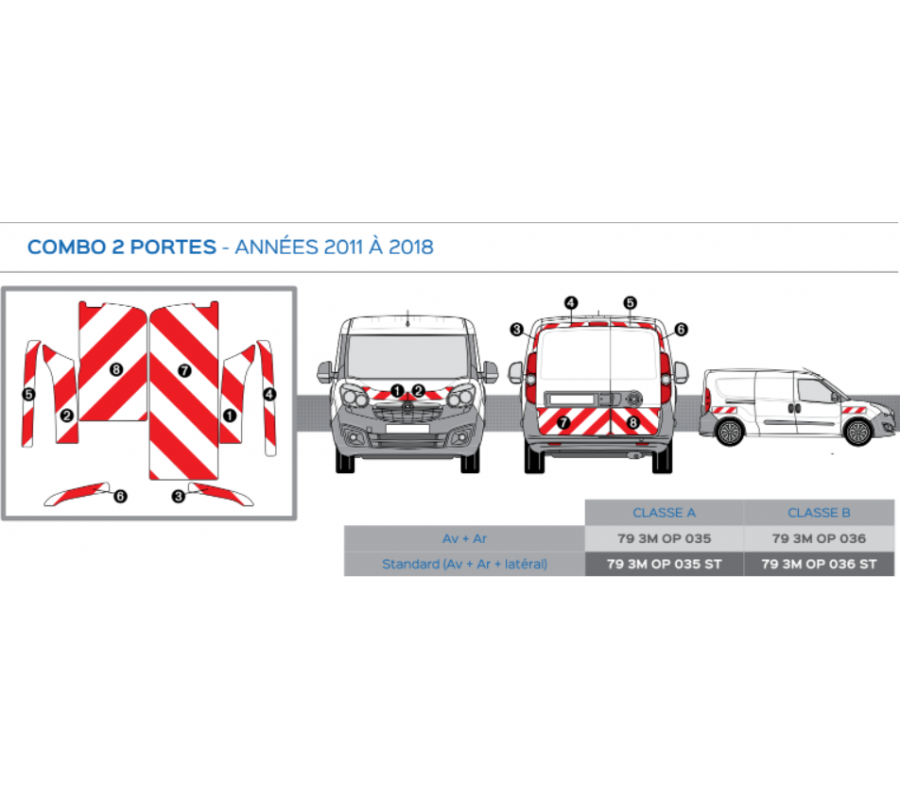 Opel Combo 2 portes de 2011 à 2018 - Rouge & Blanc - Avant + Arrière - Classe B