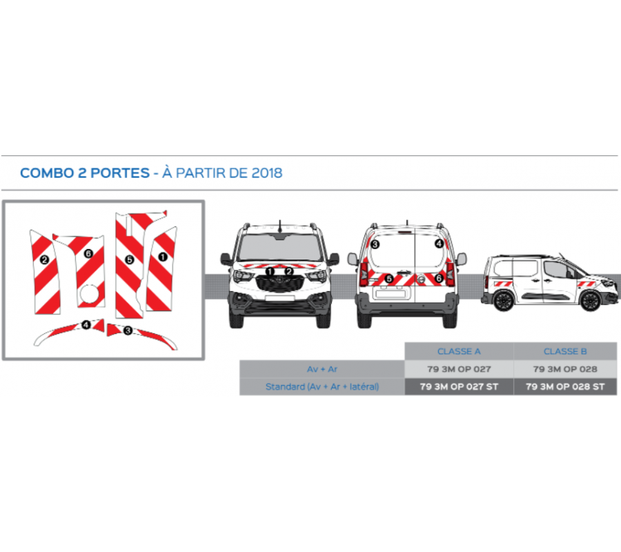 Opel Combo 2 portes à partir de 2018 - Rouge & Blanc - Avant + Arrière - Classe B