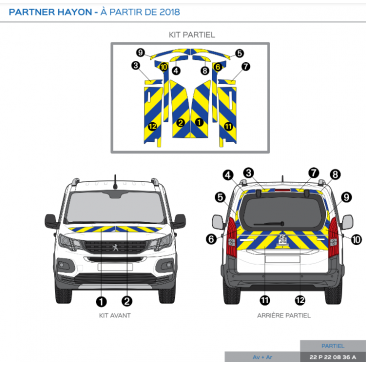 Peugeot Partner hayon à partir de 2018 - Jaune & Bleu - Avant + Arrière