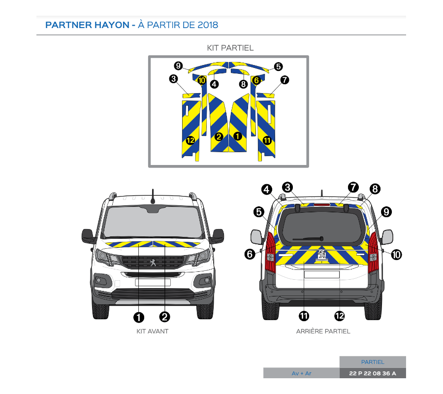 Peugeot Partner hayon à partir de 2018 - Jaune & Bleu - Avant + Arrière