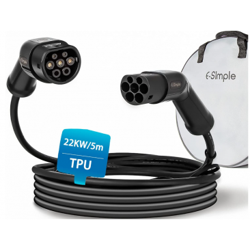 E-S1MPLE - Chargeur Type 2 - 22KW - 32A Triphasé - 3 Phase - Mode 3 - 5m