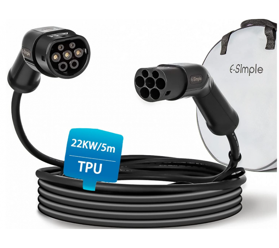 E-S1MPLE - Chargeur Type 2 - 22KW - 32A Triphasé - 3 Phase - Mode 3 - 5m