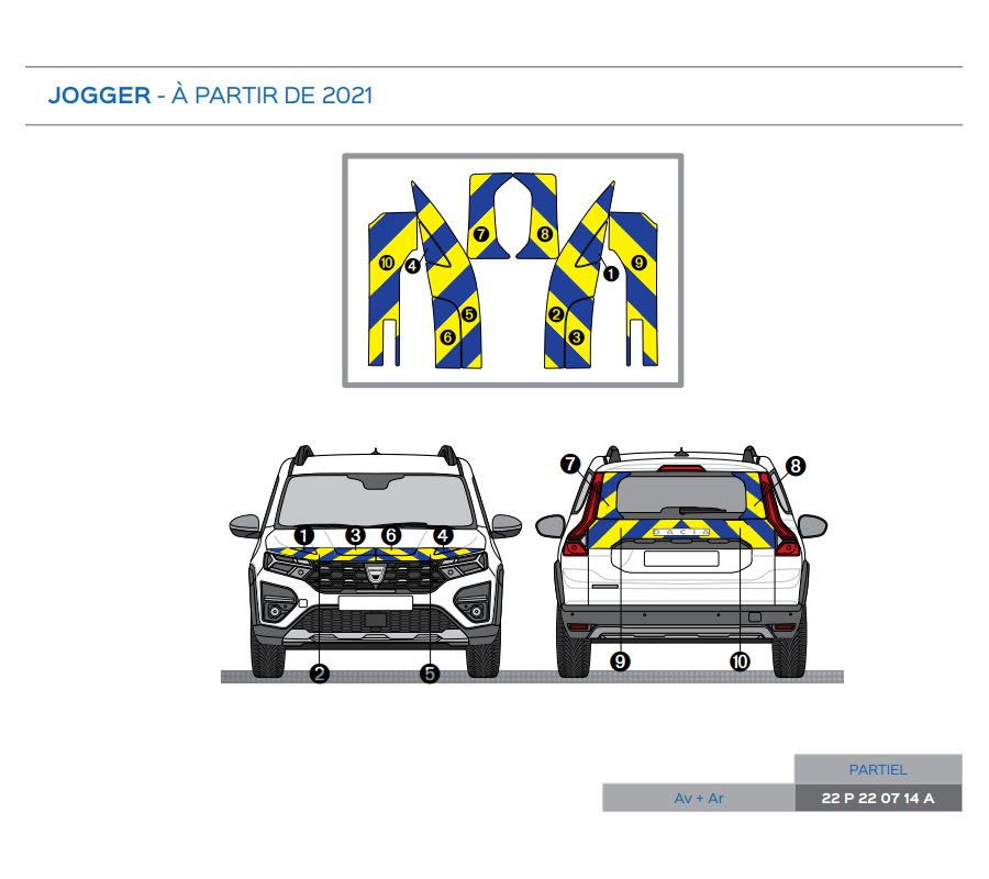 Dacia Jogger à partir de 2021 - Jaune & Bleu - Avant + Arrière
