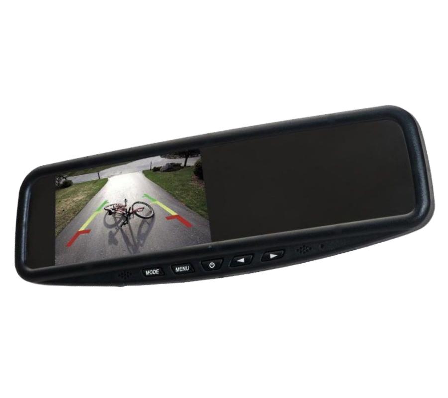 Rétroviseur avec écran 4.3 et HP intégrés - 2 entrées vidéo et 1 entrée audio + 1 commande marche arrière
