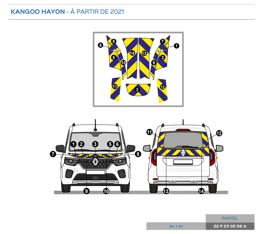 Renault Kangoo hayon à partir de 2021 - Jaune & Bleu - Avant + Arrière