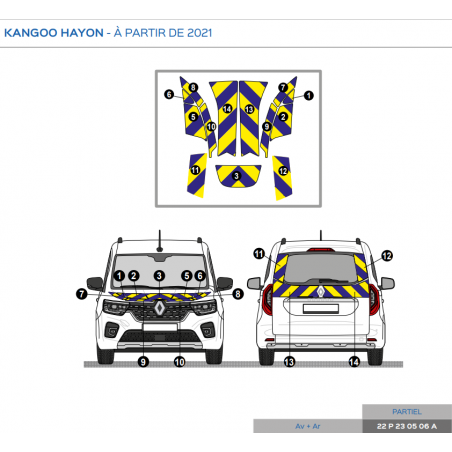 Renault Kangoo hayon à partir de 2021 - Jaune & Bleu - Avant + Arrière