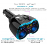 Allume cigare adaptateur avec 2 prises USB, 1 prise type C, 2 prises allume cigare, 12V/24V 80W avec affichage LED de voltage