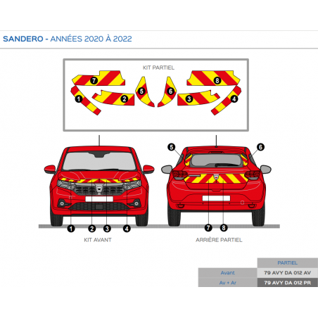 Dacia Sandero de 2020 à 2022 - Rouge & Jaune - Avant + Arrière