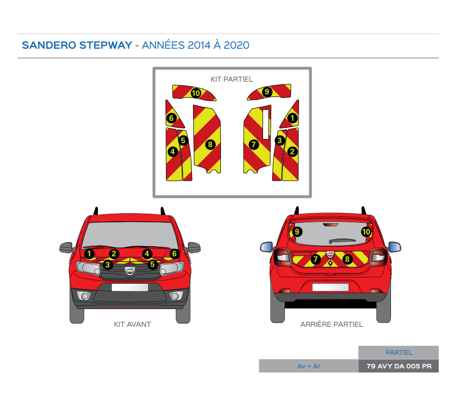 Dacia Sandero Stepway de 2014 à 2020 - Rouge & Jaune - Avant + Arrière Dacia Sandero Stepway de 2014 à 2020 - Rouge & Jaune - Avant + Arrière