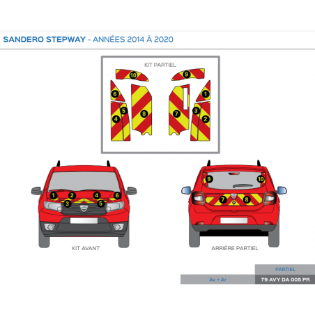 Dacia Sandero Stepway de 2014 à 2020 - Rouge & Jaune - Avant + Arrière