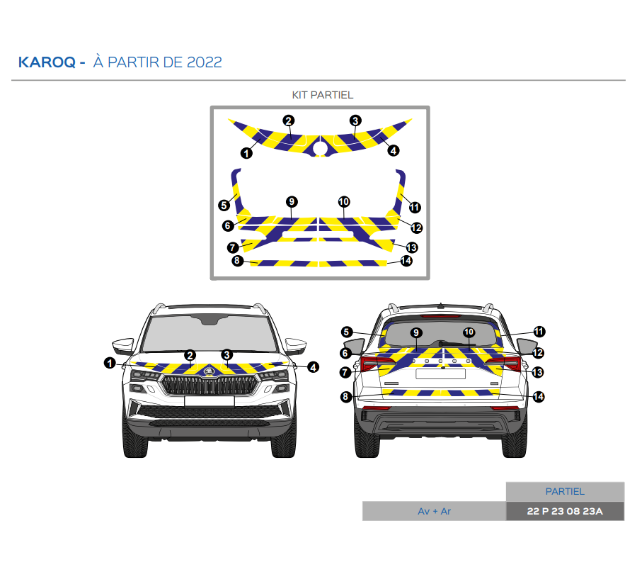 Skoda Karoq à partir de 2022 - Jaune & Bleu - Avant + Arrière