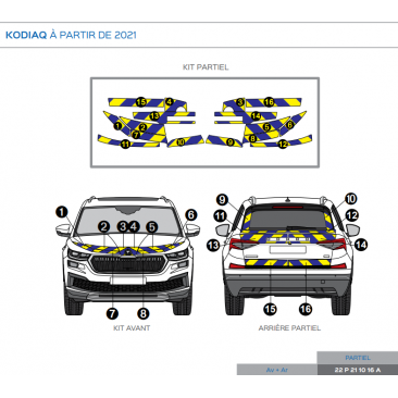 Skoda Kodiaq à partir de 2021 - Jaune & Bleu - Avant + Arrière