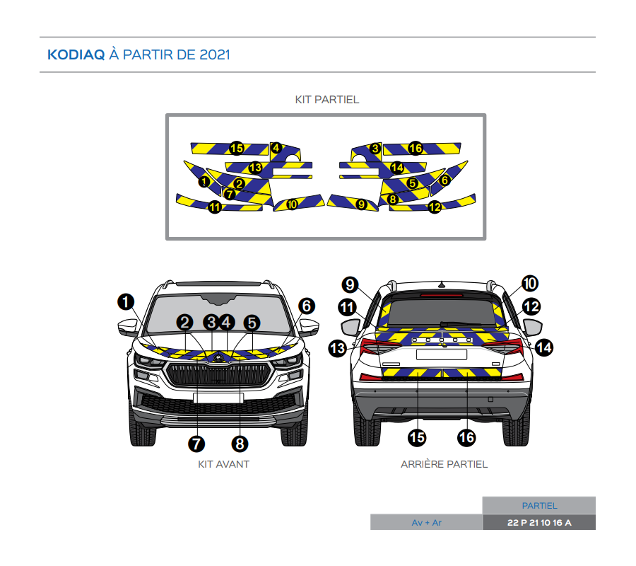 Skoda Kodiaq à partir de 2021 - Jaune & Bleu - Avant + Arrière