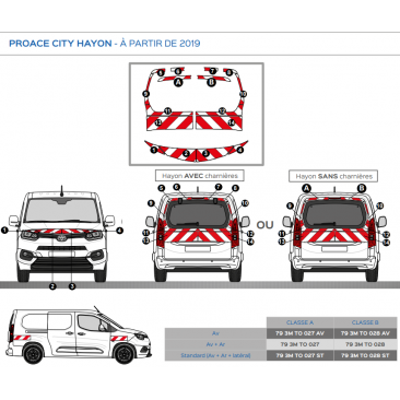 Toyota Proace City Hayon à partir de 2019 - Rouge & Blanc - Avant + Arrière - Classe B